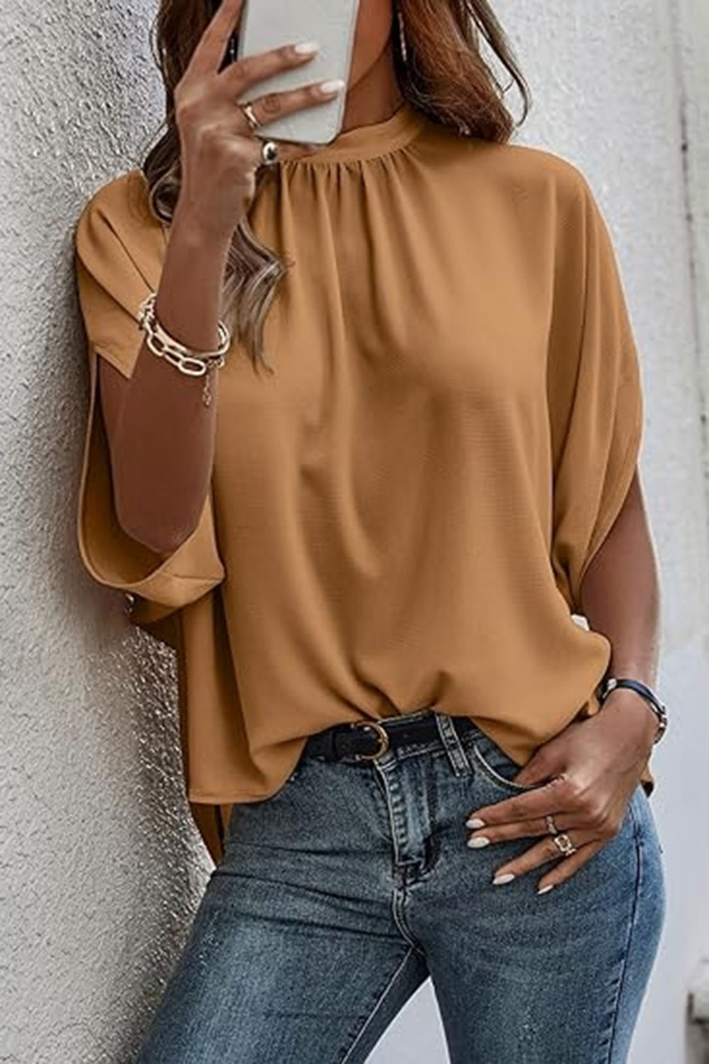 Tie Back Slit Half Sleeve Blouse nicholesgifts