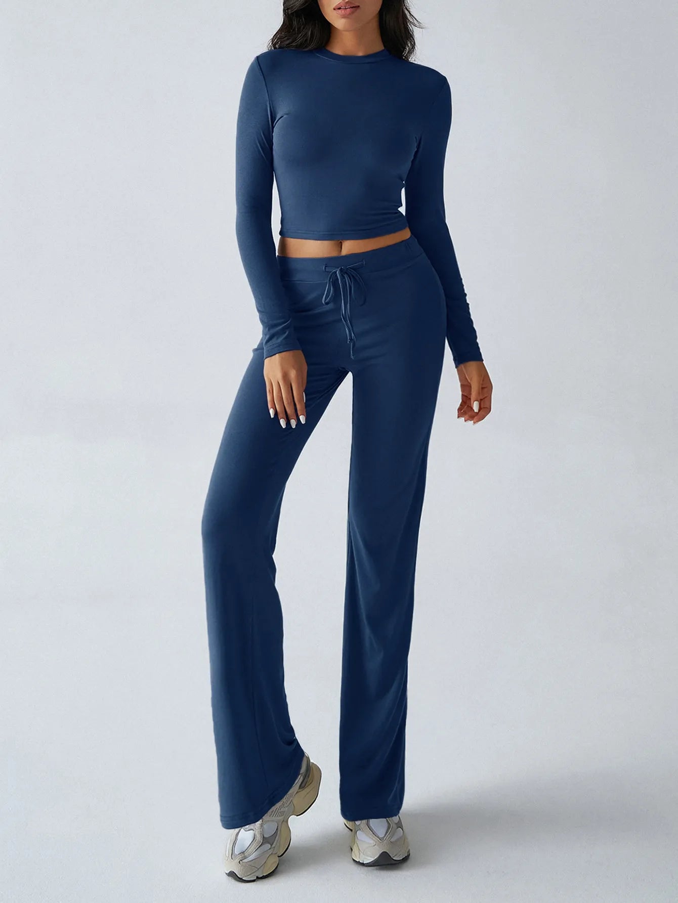 Round Neck Long Sleeve Top and Pants Set nicholesgifts