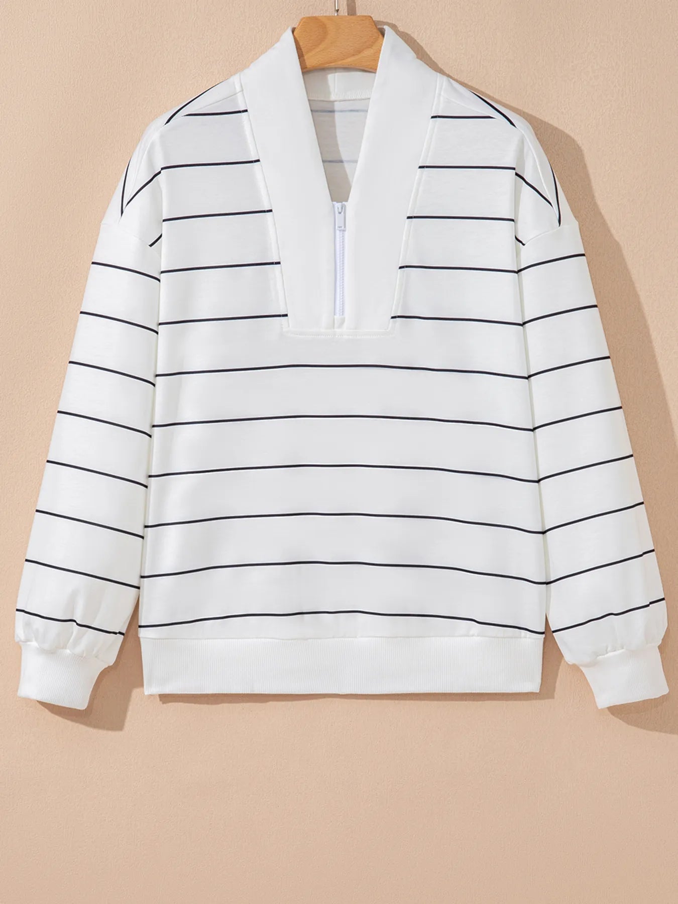 Striped Quarter Zip Sweatshirt with Relaxed Fit Trendsi