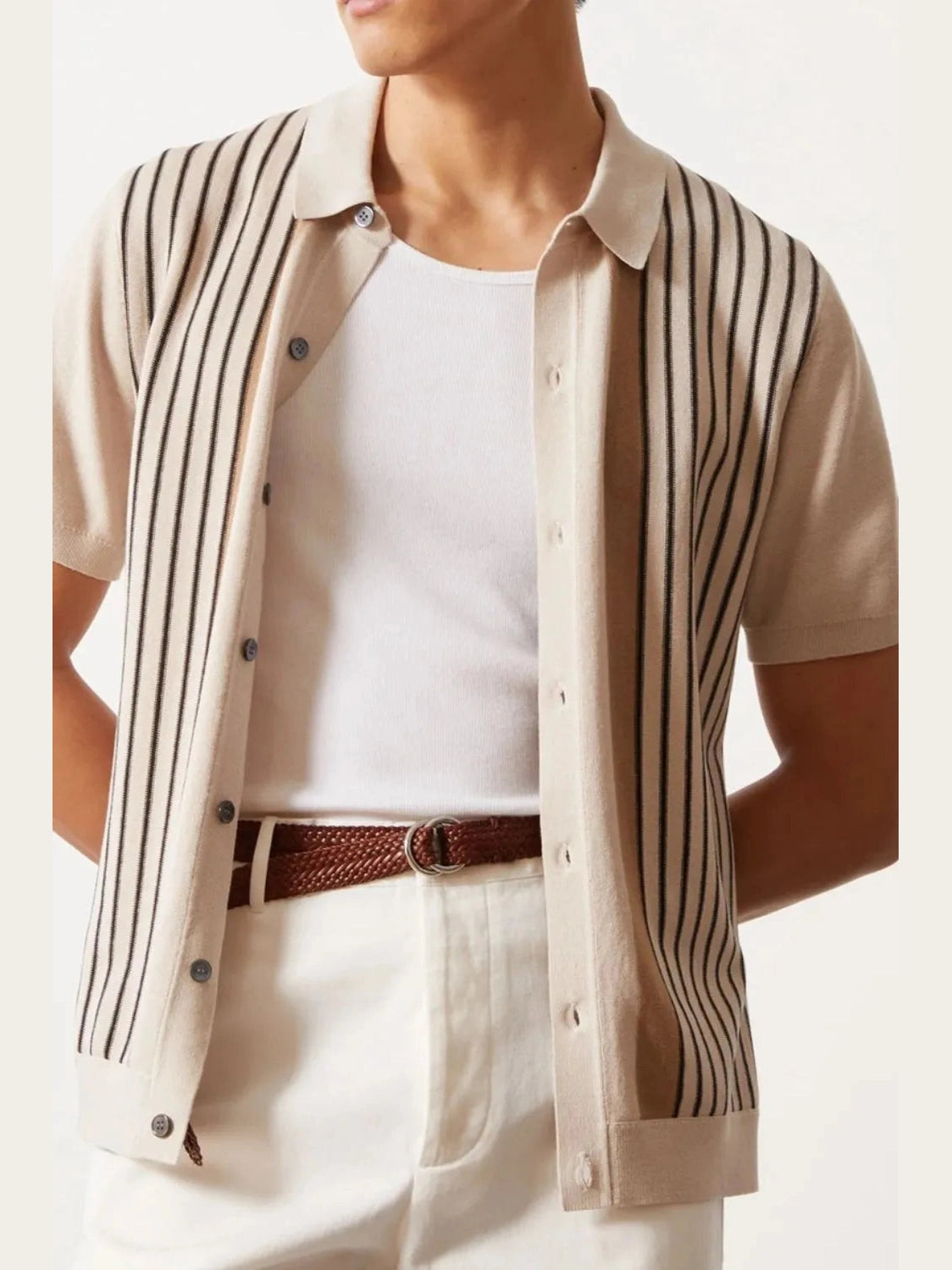 Men's Plus Size Striped Button Up Short Sleeve Shirt NicholesGifts