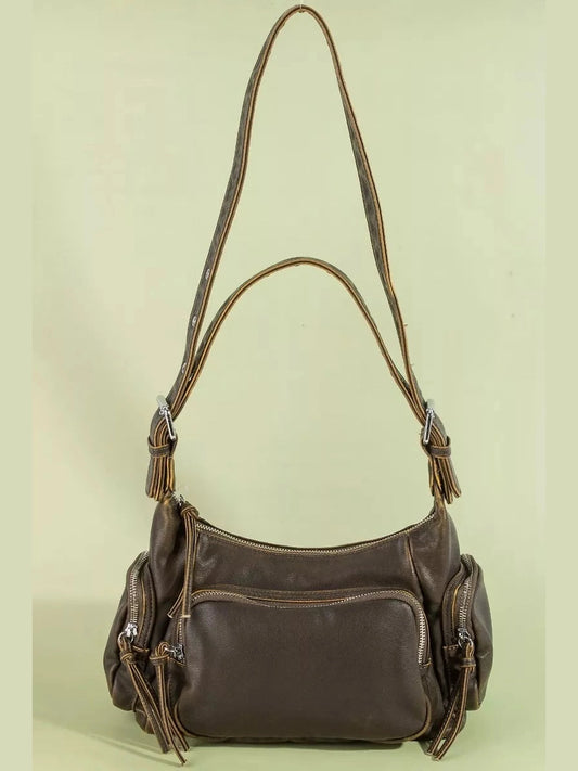 Fame Multi Pocket Leather Shoulder Bag nicholesgifts