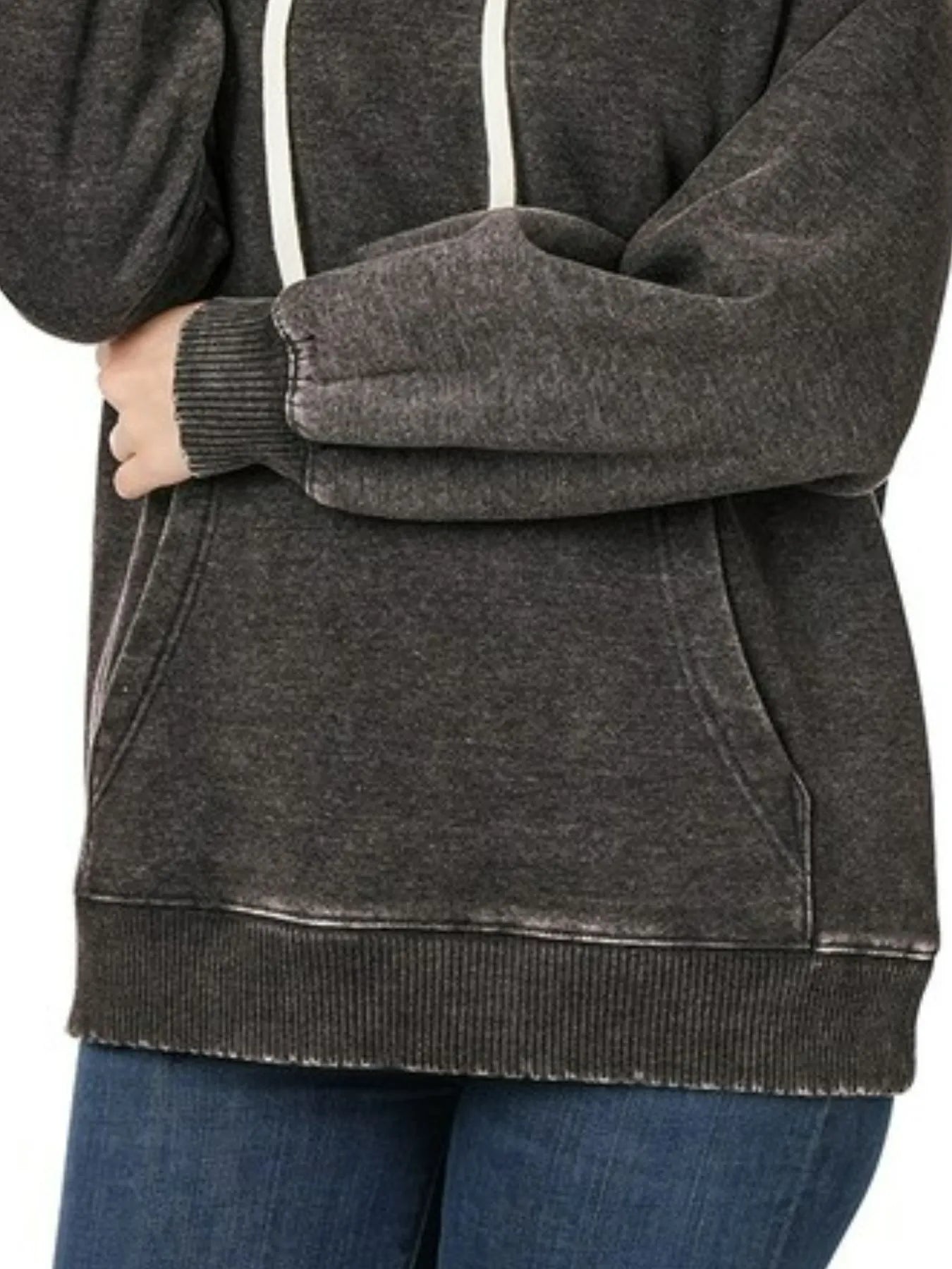 Zenana Acid Wash Fleece Hoodie with Drawstring