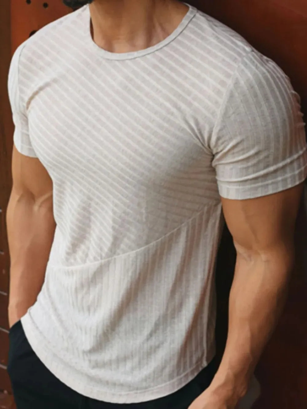 Men's Round Neck Short Sleeve Striped T-Shirt NicholesGifts