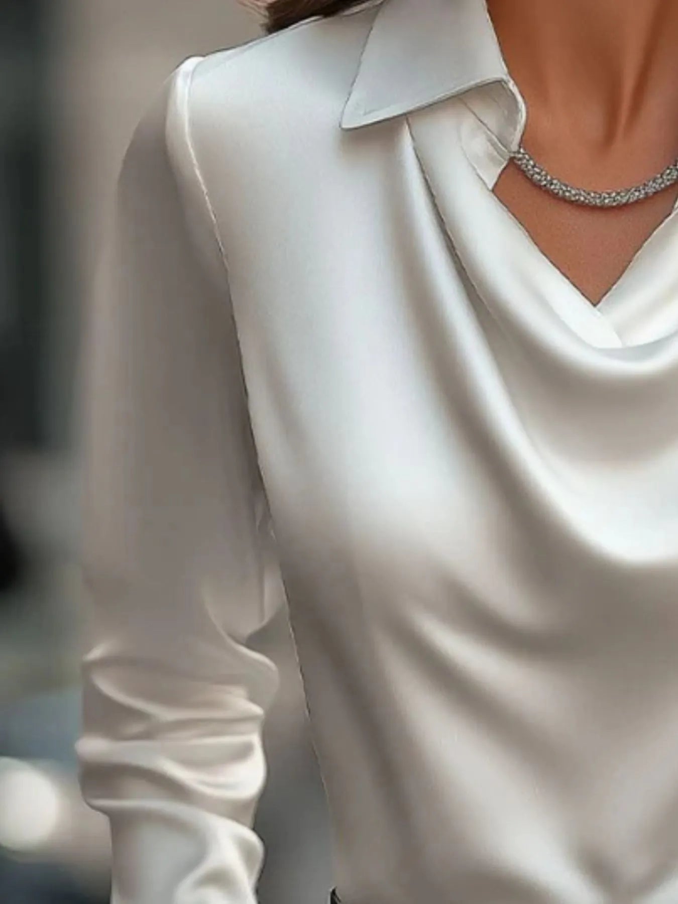 Satin Collar Long Sleeve Blouse NicholesGifts
