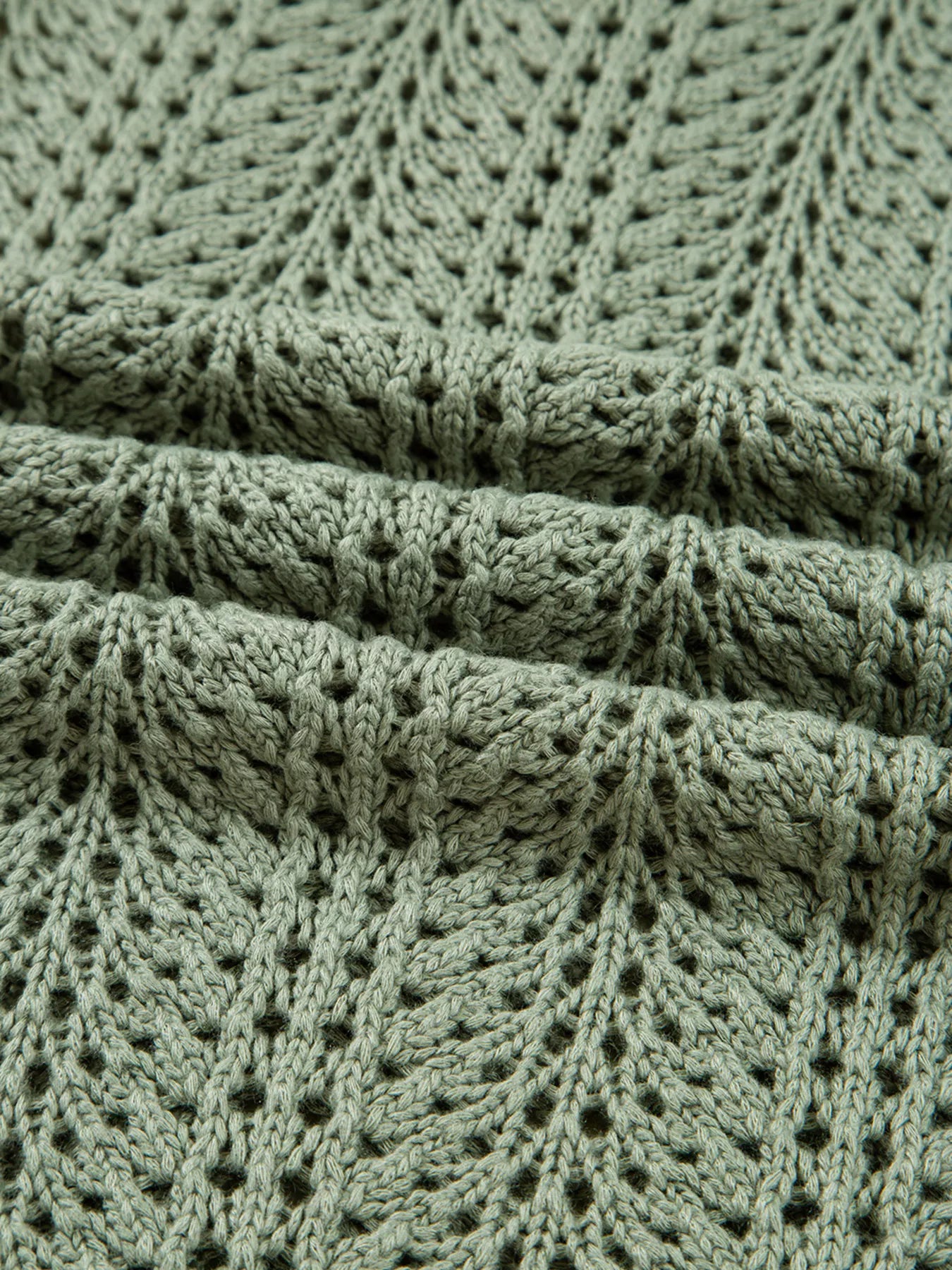 Scalloped Edge Eyelet Knit Batwing Sleeve Cardigan