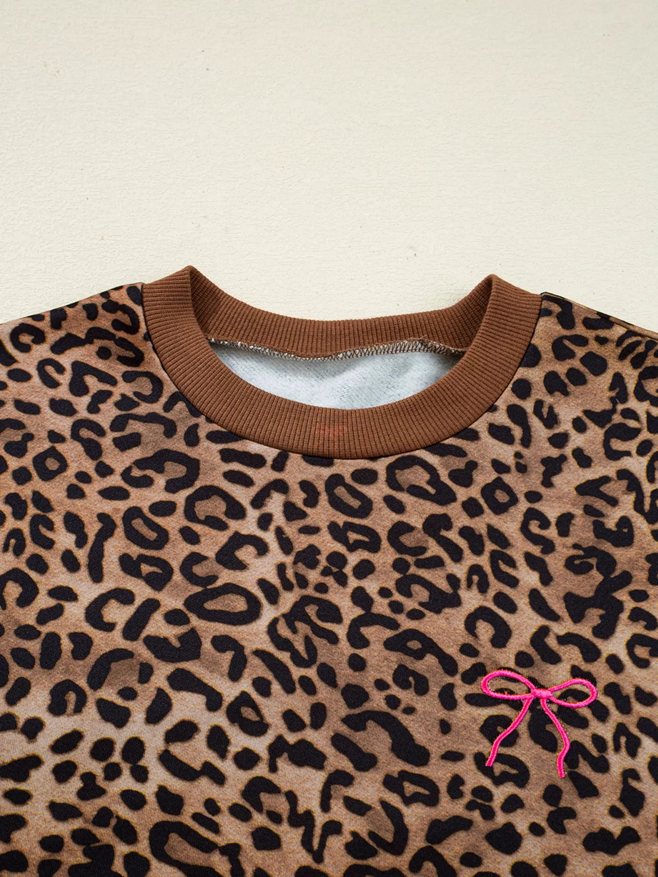 Leopard Print Contrast Trim Long Sleeve Top and Pants Set nicholesgifts