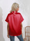 Button Down Collared Neck Short Sleeve Satin Shirt nicholesgifts