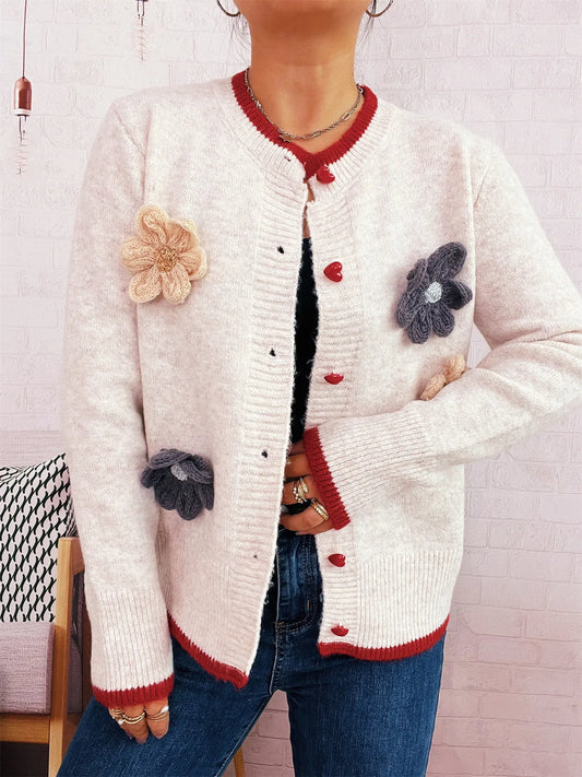 Flower Button Up Long Sleeve Cardigan
