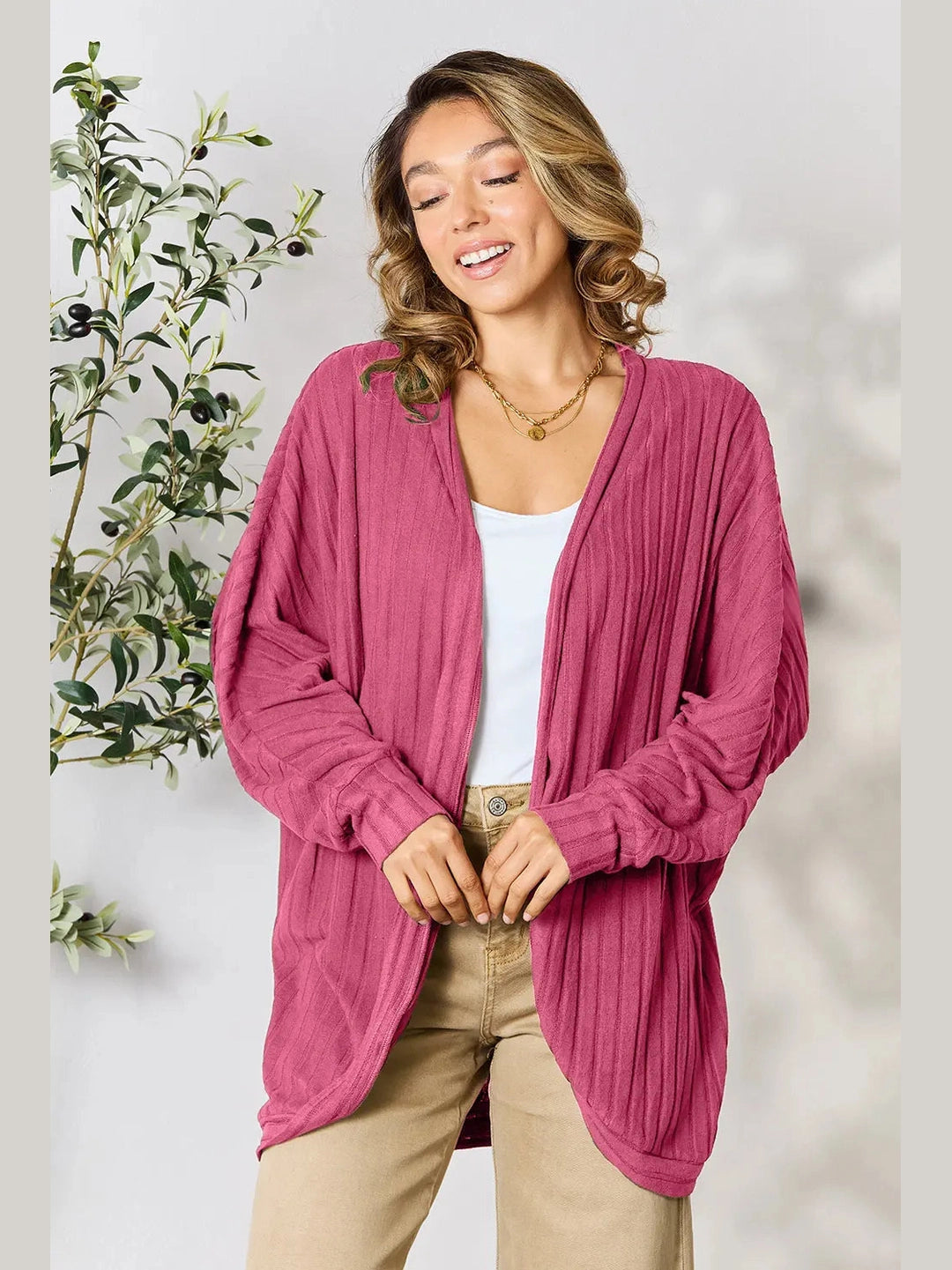 Women Basic Bae Full Size Ribbed Cocoon Cardigan nicholesgifts
