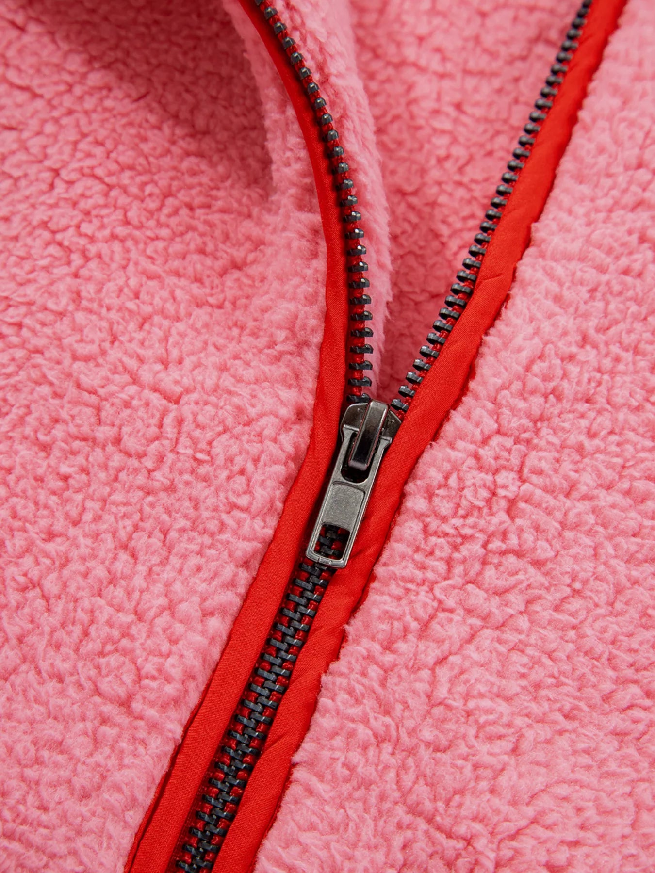 Sherpa Contrast Faux Leather Trim Half Zip Sweatshirt Trendsi