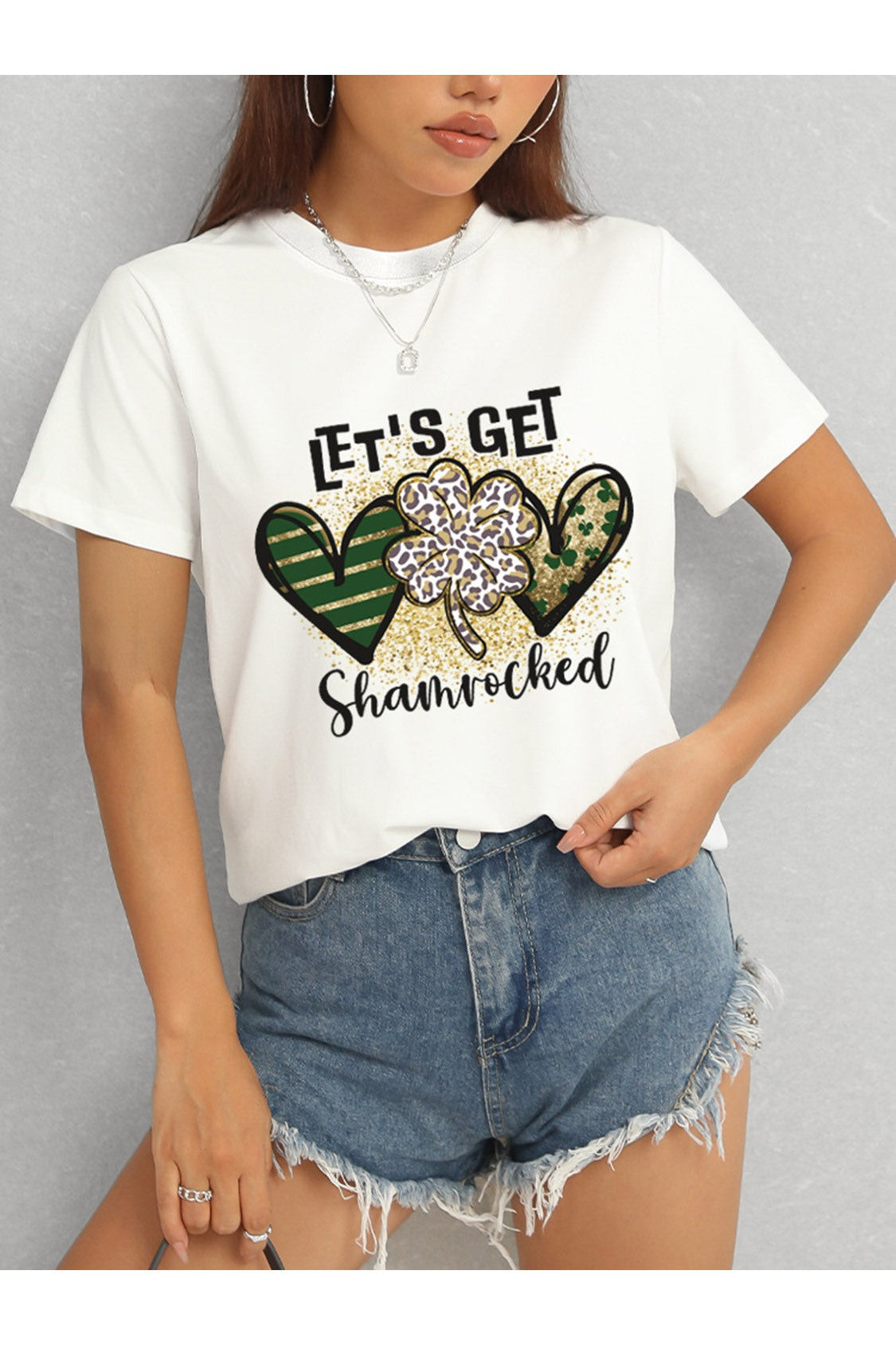 Women Lucky Clover Round Neck Short Sleeve T-Shirt NicholesGifts