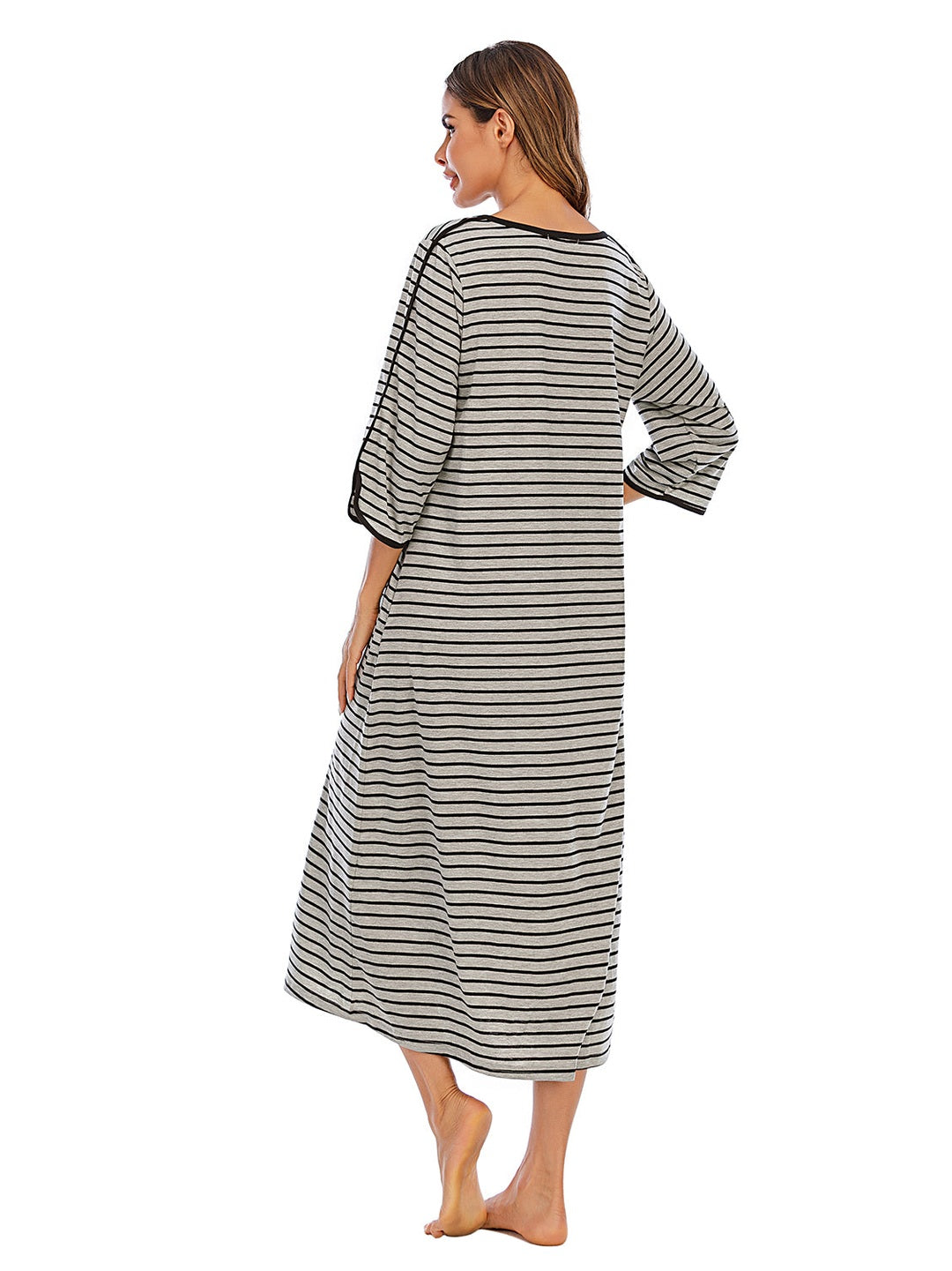Round Neck Three-Quarter Sleeve Midi Night Dress nicholesgifts