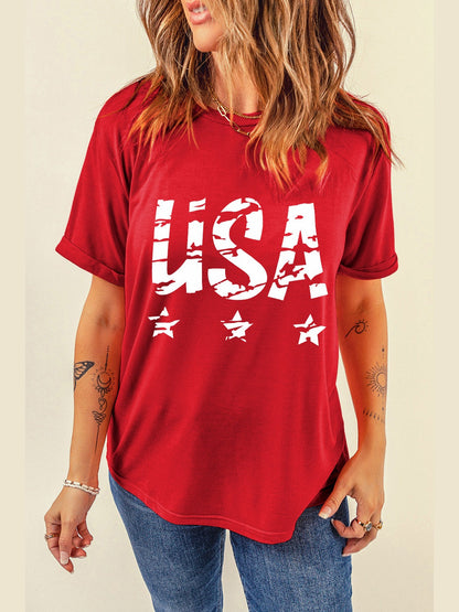 USA Round Neck Short Sleeve T-Shirt nicholesgifts