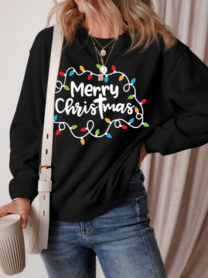 Women Merry Christmas Dropped Shoulder Long Sleeve Sweatshirt nicholesgifts