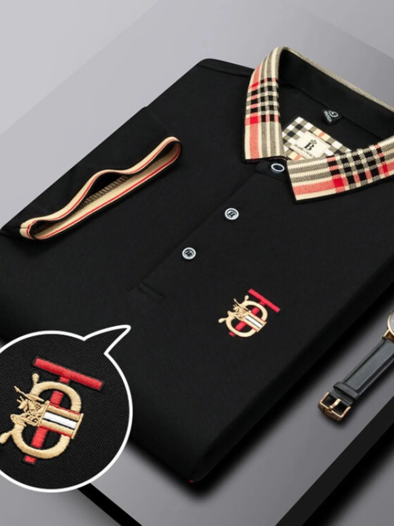 Men's Plus Size Classic Plaid Collar Casual Polo Shirt NicholesGifts