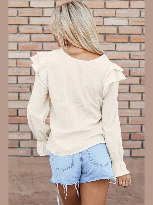 Ruffled Round Neck Flounce Sleeve Top nicholesgifts