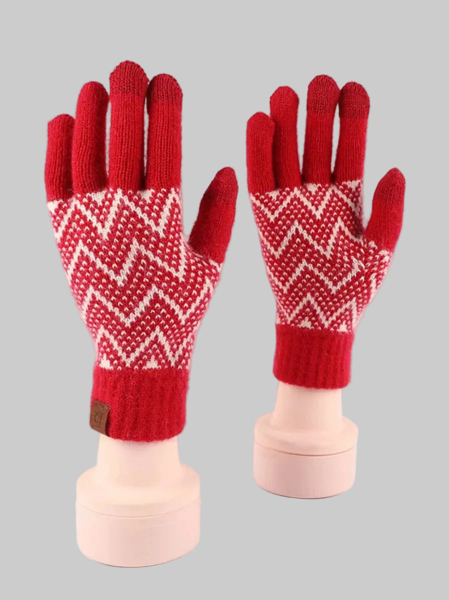 Women Heart Pattern Knitted Touchscreen Gloves nicholesgifts