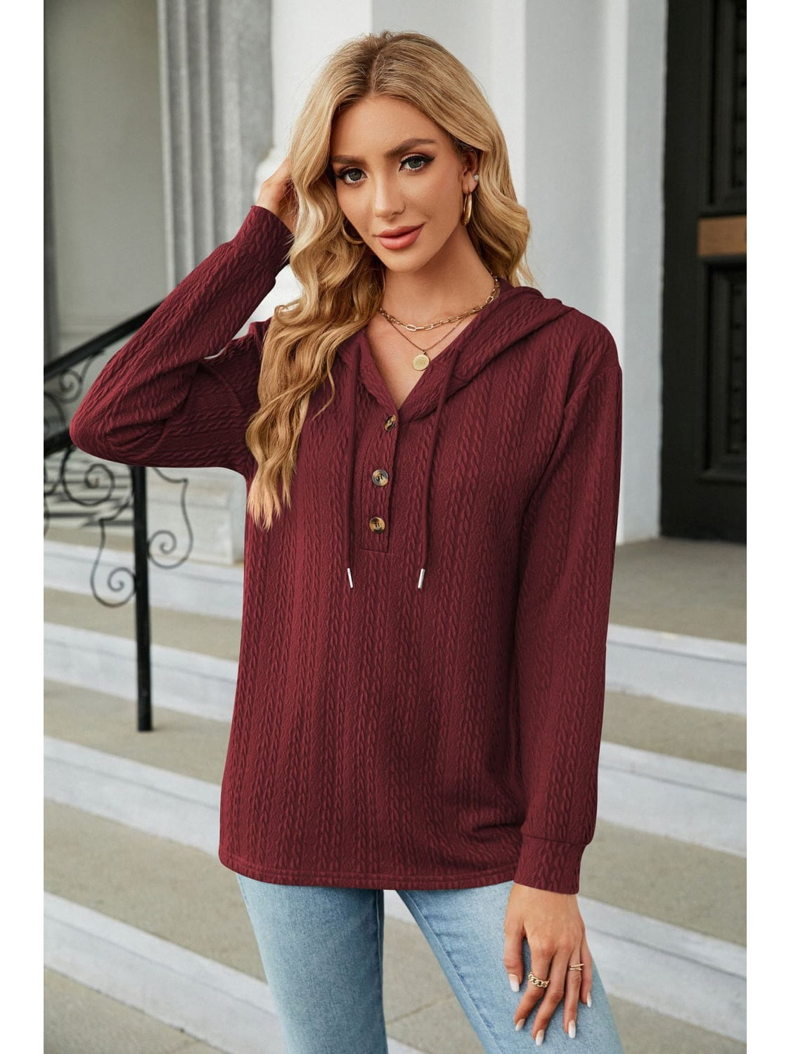 Cable-Knit Long Sleeve Hoodie nicholesgifts