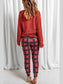 Round Neck Top and Drawstring Plaid Pants Lounge Set nicholesgifts