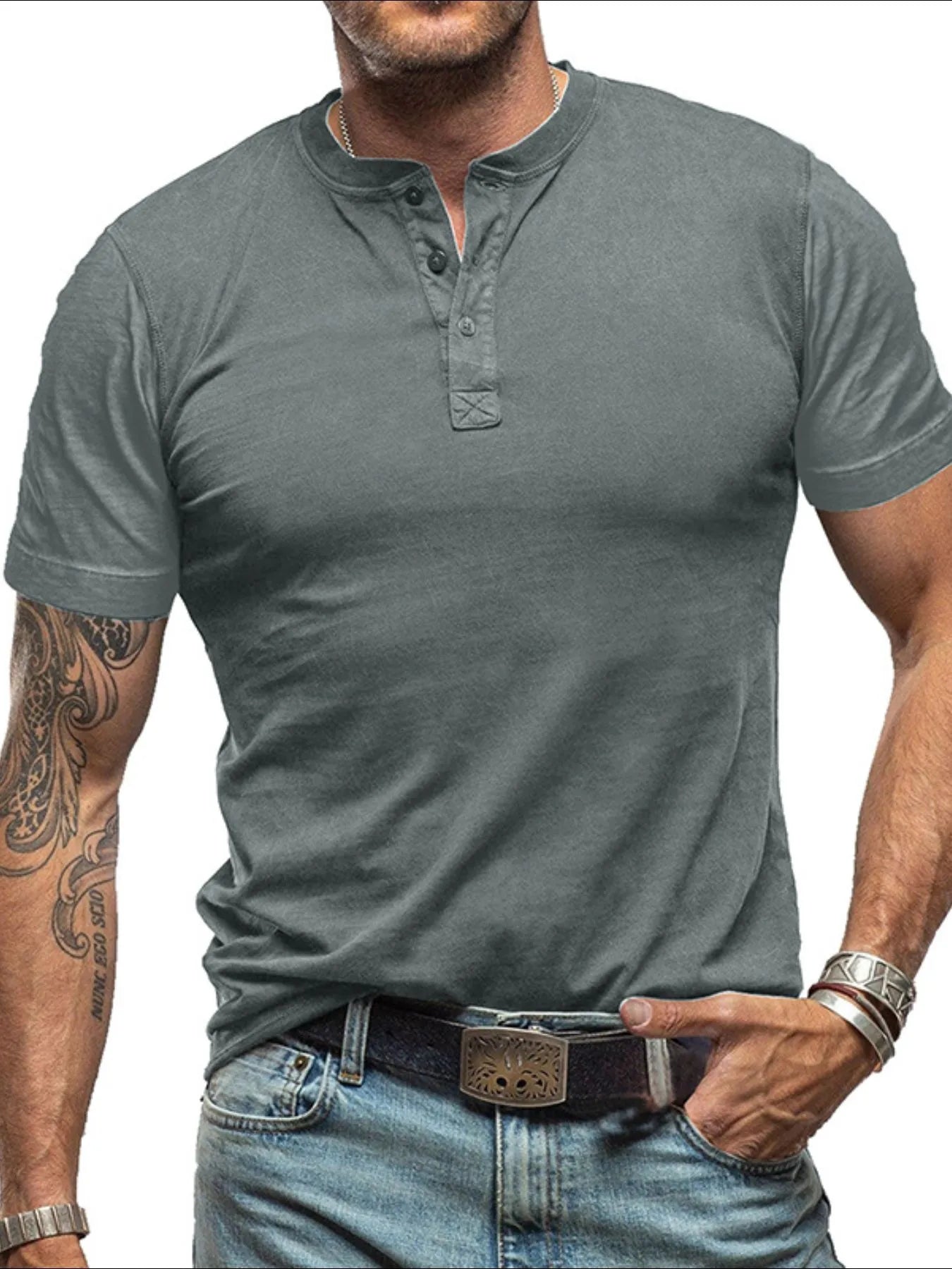 Men's Classic Henley Short Sleeve Polo T-Shirt NicholesGifts