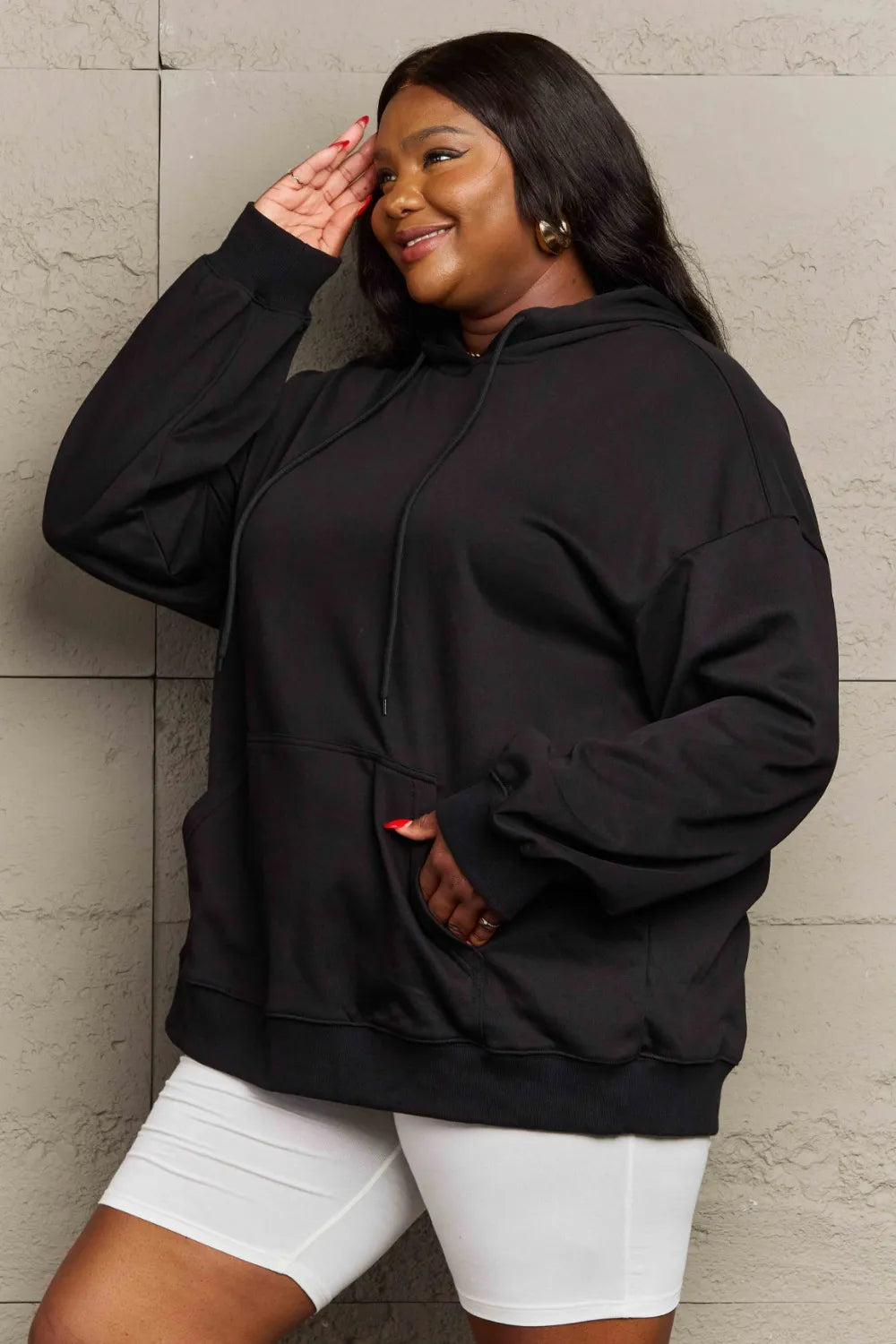Full Size Drawstring Long Sleeve Hoodie Trendsi