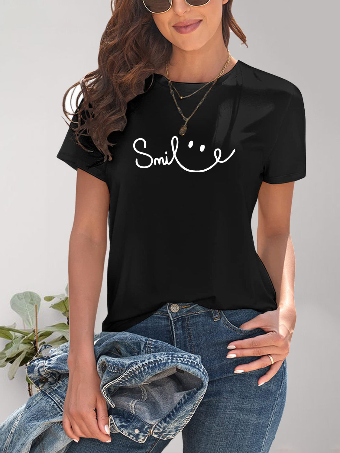 SMILE Round Neck Short Sleeve T-Shirt nicholesgifts