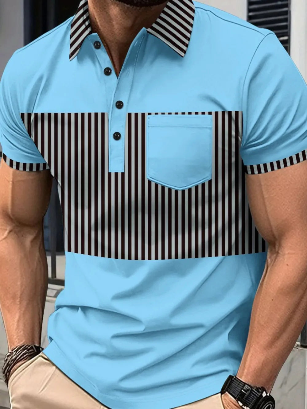 Men's Full Size Collared Contrast Striped Polo Plus Size NicholesGifts