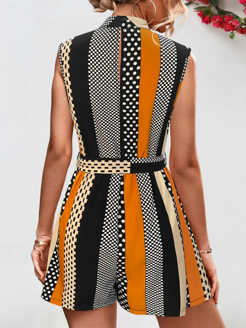 Tied Color Block Sleeveless Romper nicholesgifts