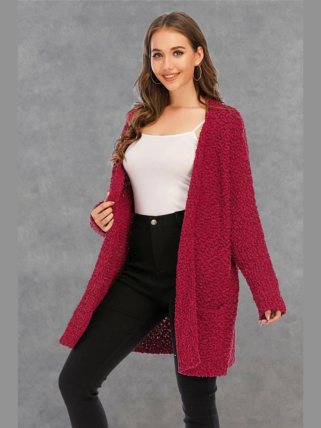Angel Wings Pocketed Open Front Long Sleeve Cardigan nicholesgifts