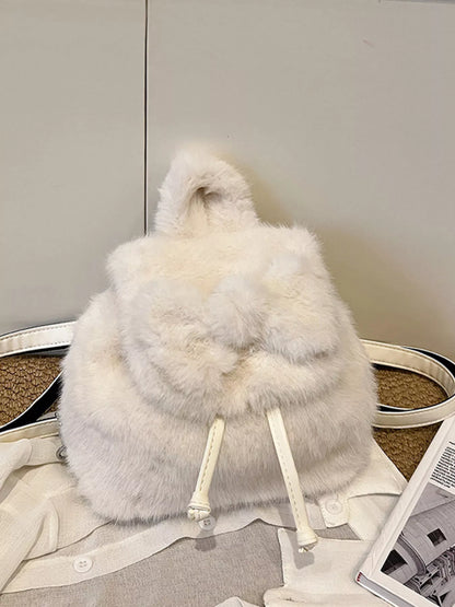 Fuzzy Plush Drawstring Backpack Bag nicholesgifts