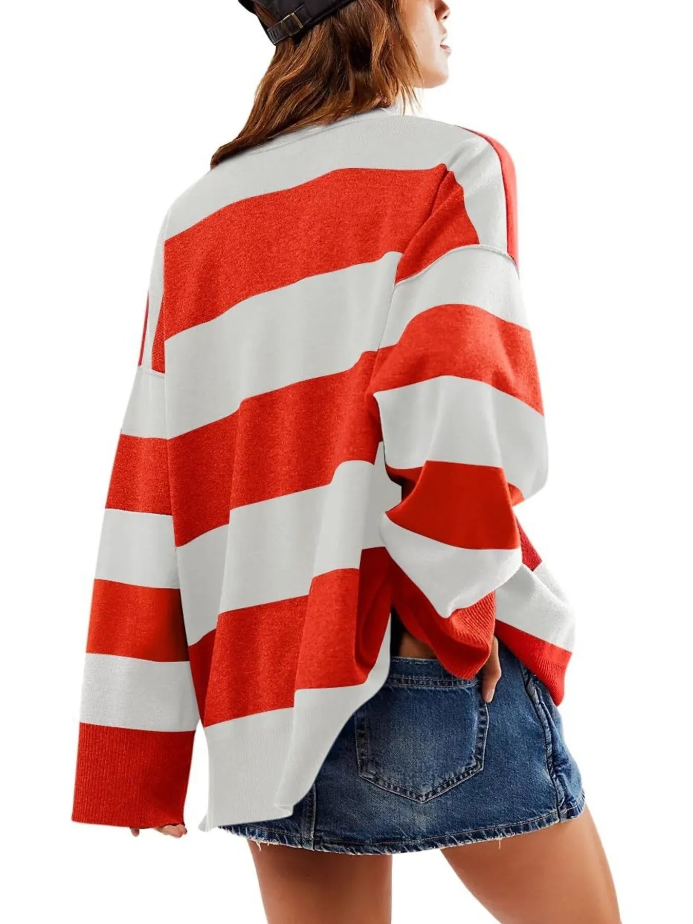 Striped Half-Zip Oversized Sweatshirt NicholesGifts