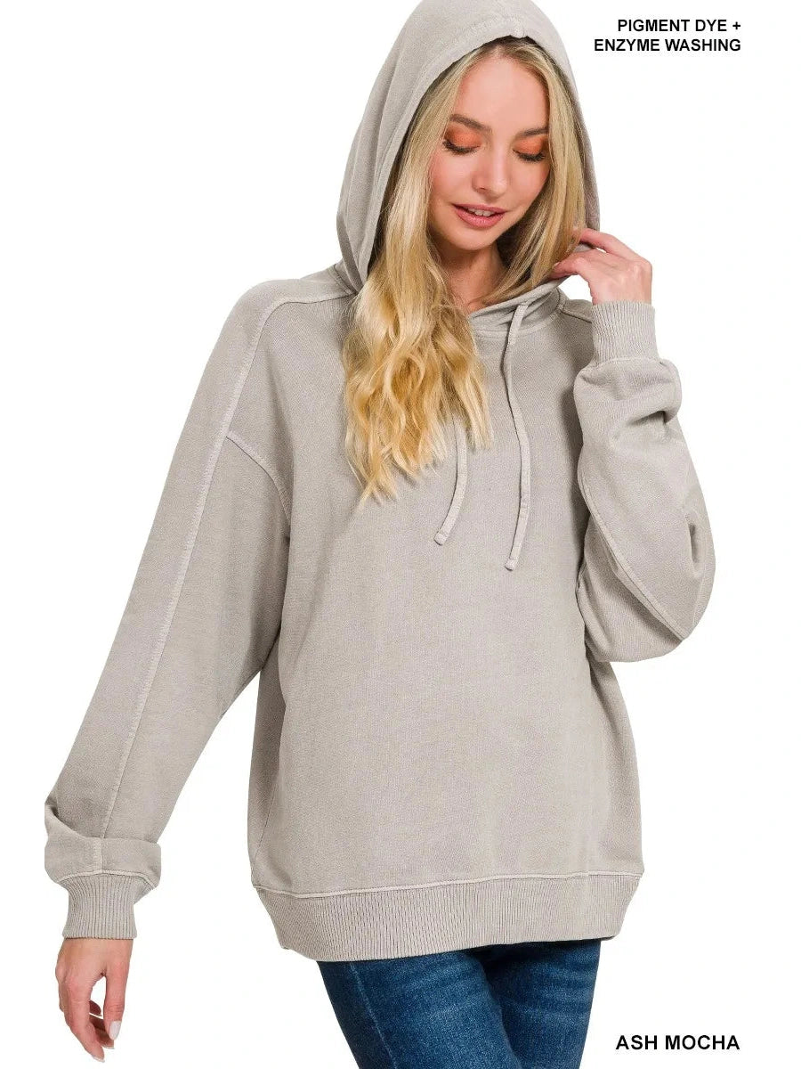 Zenana French Terry Pigment Dye & Enzyme Washing Hoodie