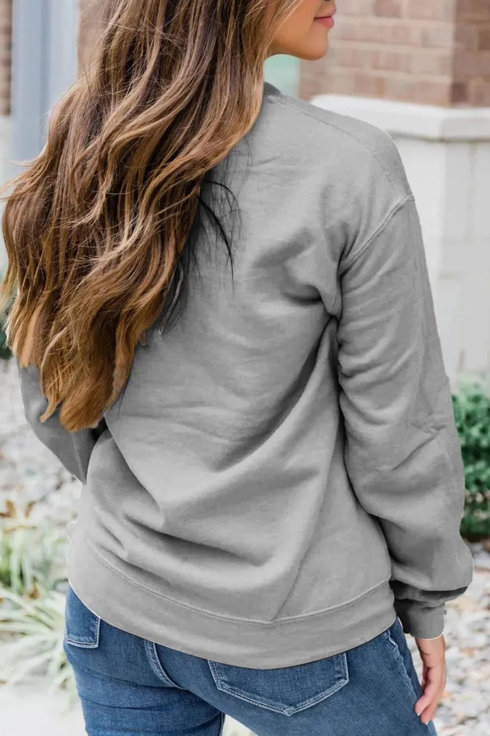 Letter Graphic Round Neck Long Sleeve Sweatshirt Trendsi