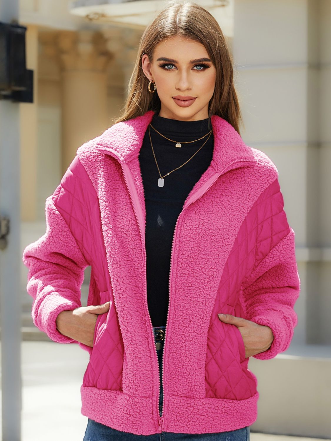 Zip-Up Collared Neck Jacket nicholesgifts