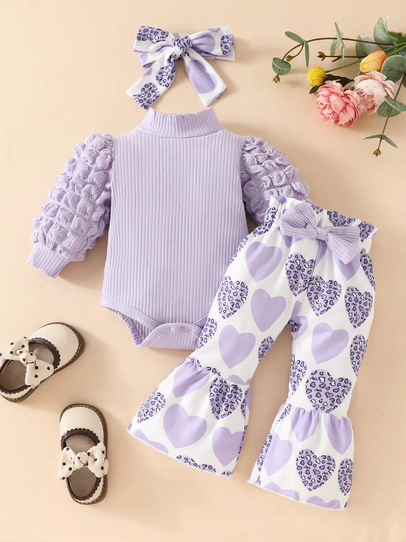 Children's Bubble Texture Long Sleeve Top and Pants Set with Headband NicholesGifts