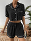 Ivy Lane Contrast Lapel Collar Cropped Shirt and Shorts Lounge Set nicholesgifts