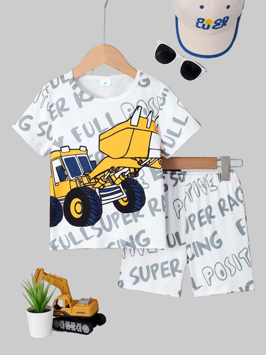 Children's Round Neck Cartoon Graphic T-Shirt and Shorts Set nicholesgifts