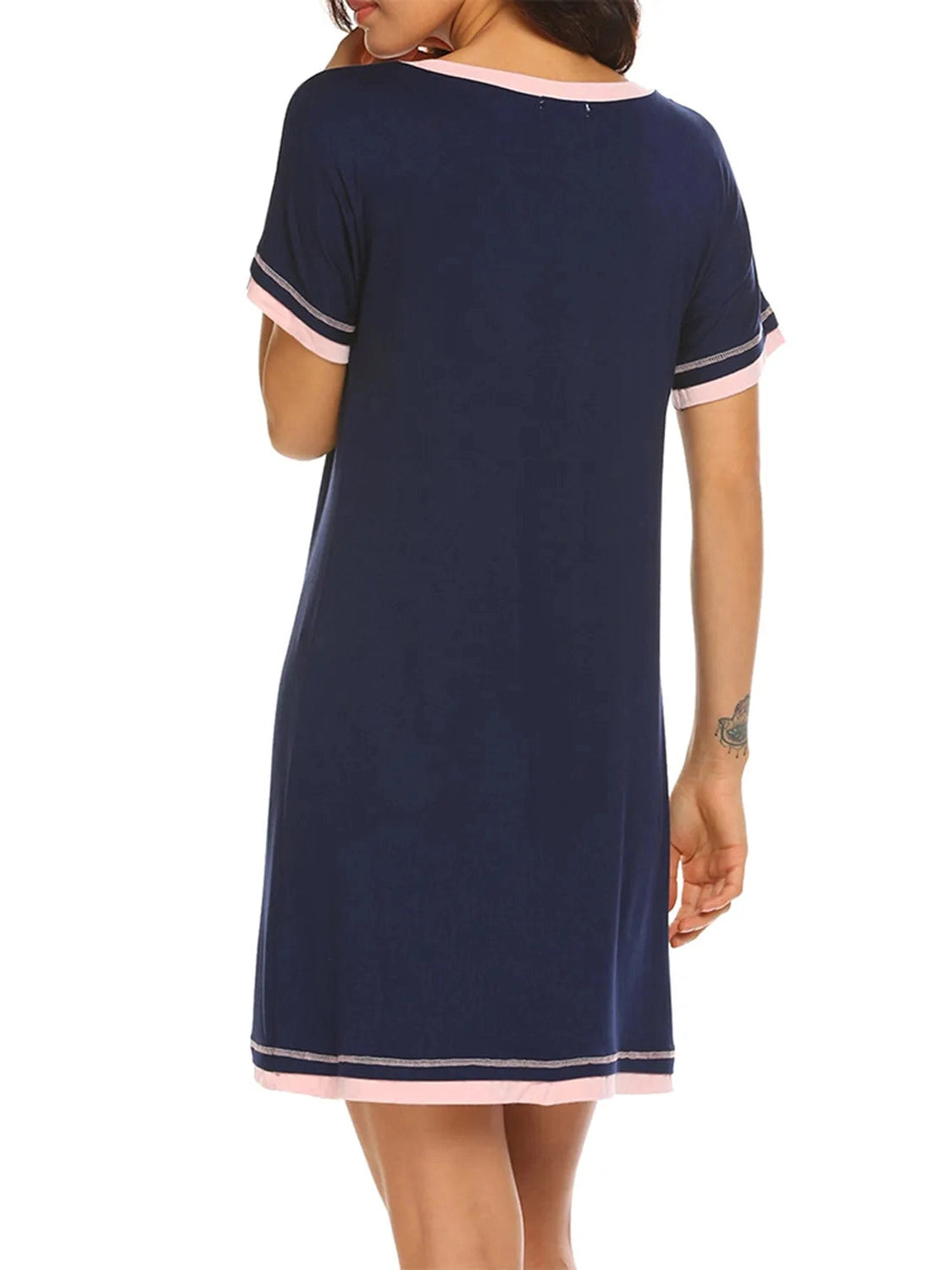 Contrast Trim Short Sleeve Lounge Dress nicholesgifts