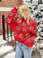 Women Reindeer Round Neck Long Sleeve Christmas Sweater nicholesgifts