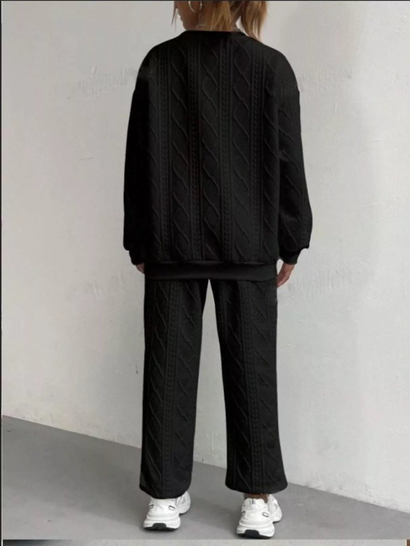 Texture Round Neck Top and Pants Set nicholesgifts