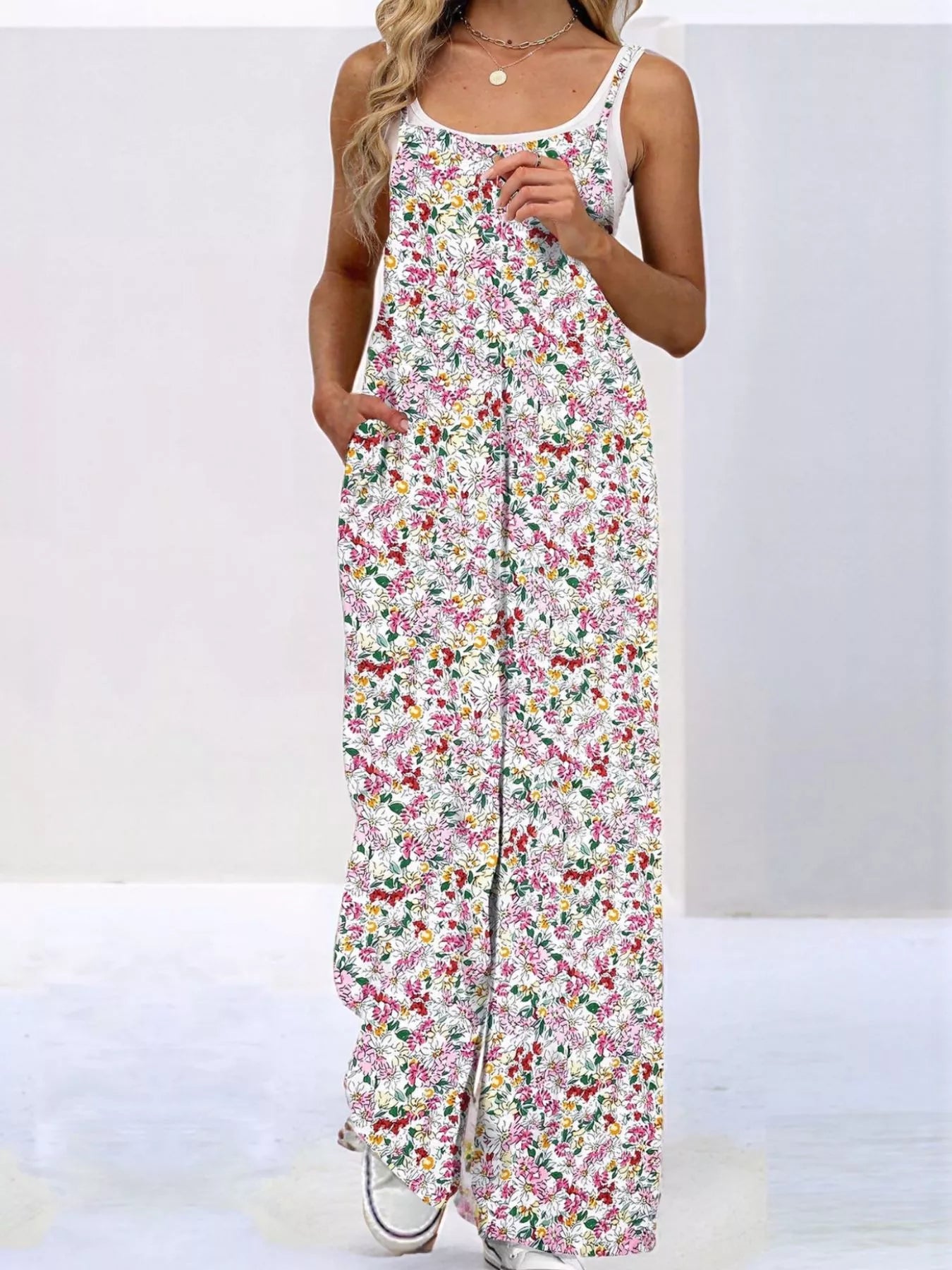 Full Size Floral Print Wide Leg Casual Jumpsuit Plus Size nicholesgifts