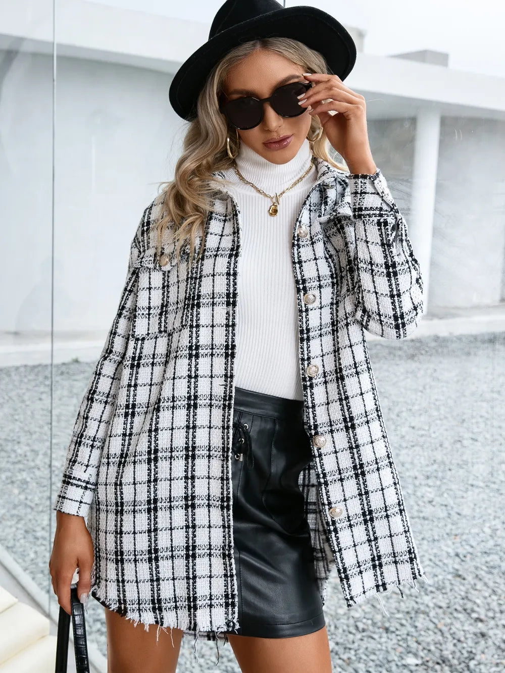 Ivy Lane Plaid Pocketed Button Up Dropped Shoulder Jacket nicholesgifts