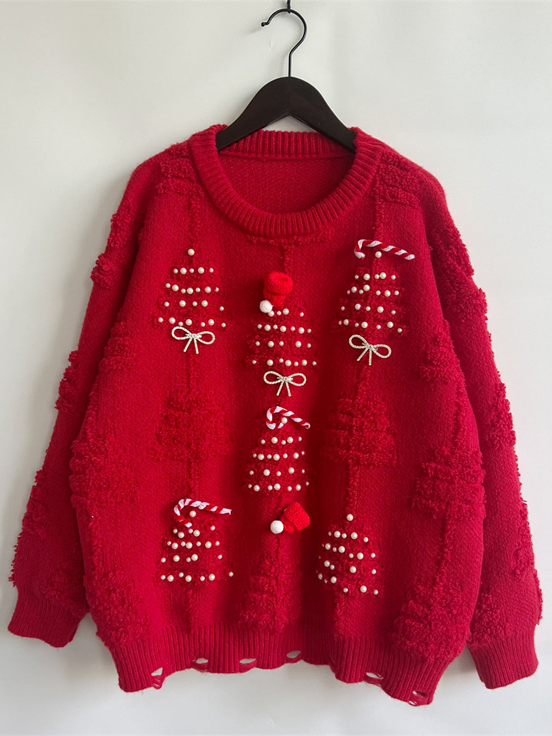 Pearl Detail Round Neck Long Sleeve Sweater Trendsi