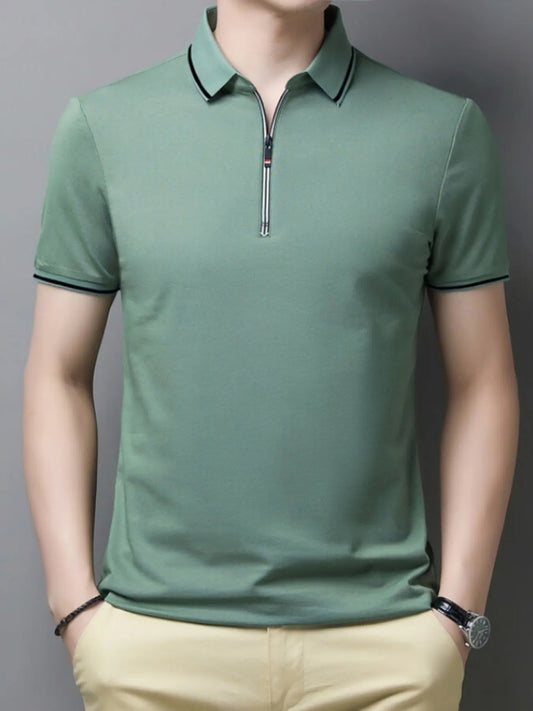 Men's Plus Size Half-Zip Contrast Trim Polo Shirt NicholesGifts