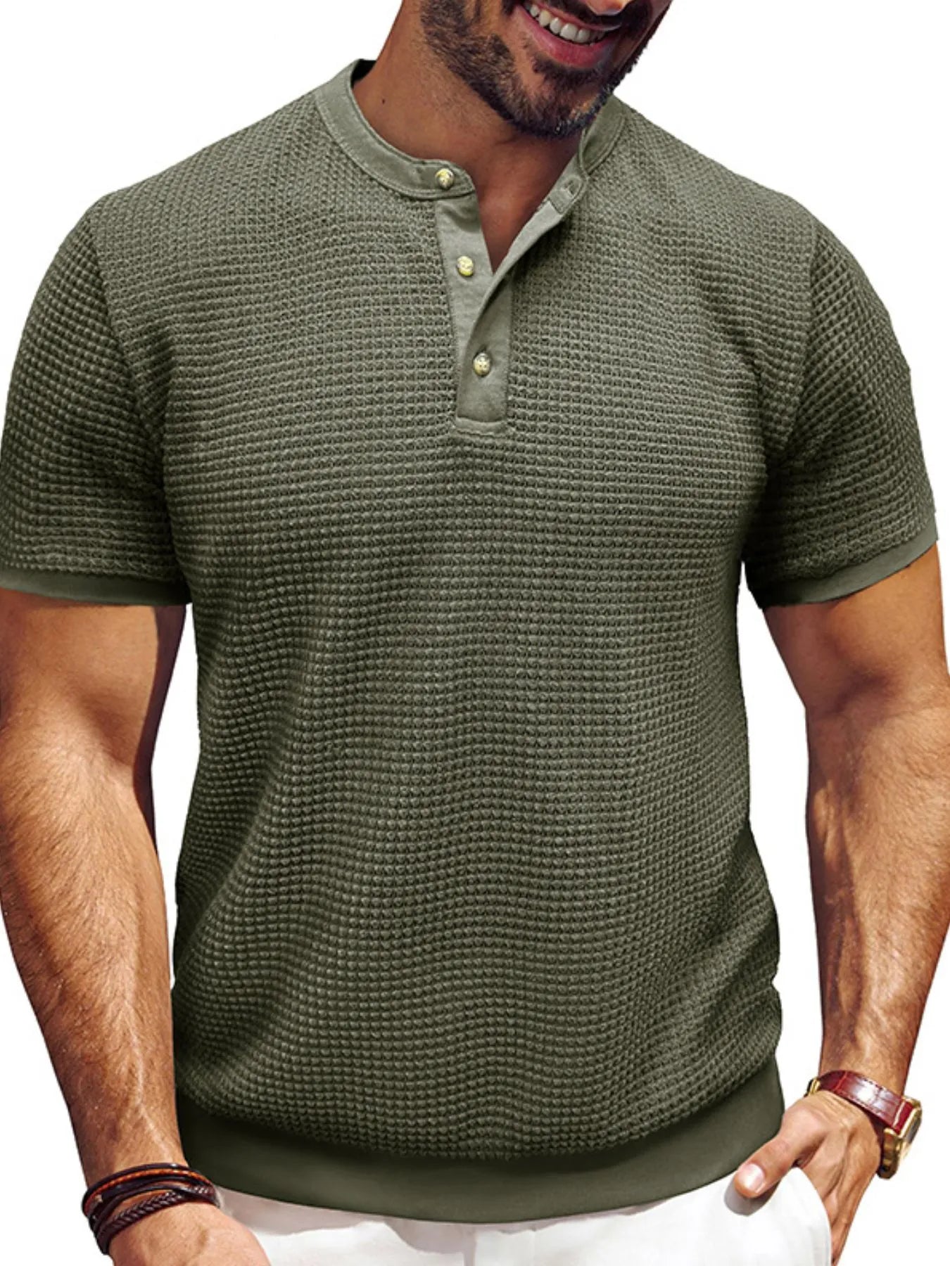 Men's Textured Henley Short Sleeve T-Shirt NicholesGifts