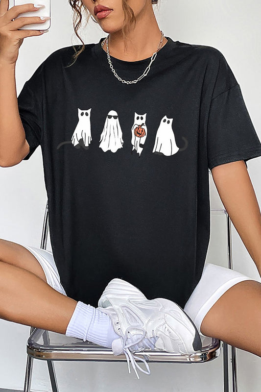 Women Round Neck Short Sleeve Ghost Graphic Halloween T-Shirt NicholesGifts