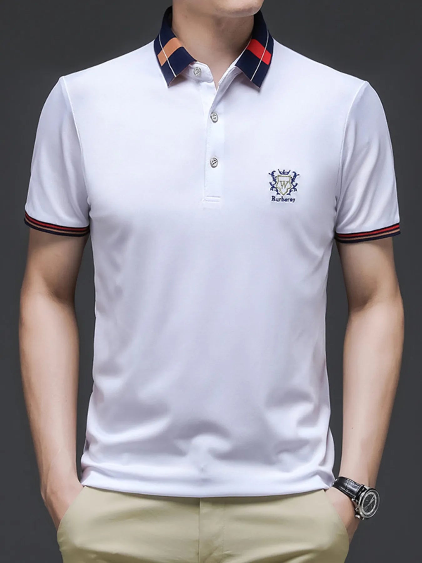 Men's Plus Size Short Sleeve Contrast Collar Polo Shirt NicholesGifts
