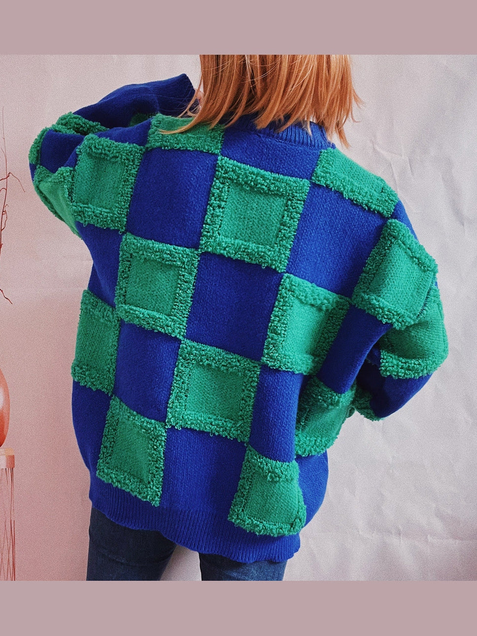 Checkered Round Neck Long Sleeve Sweater Trendsi