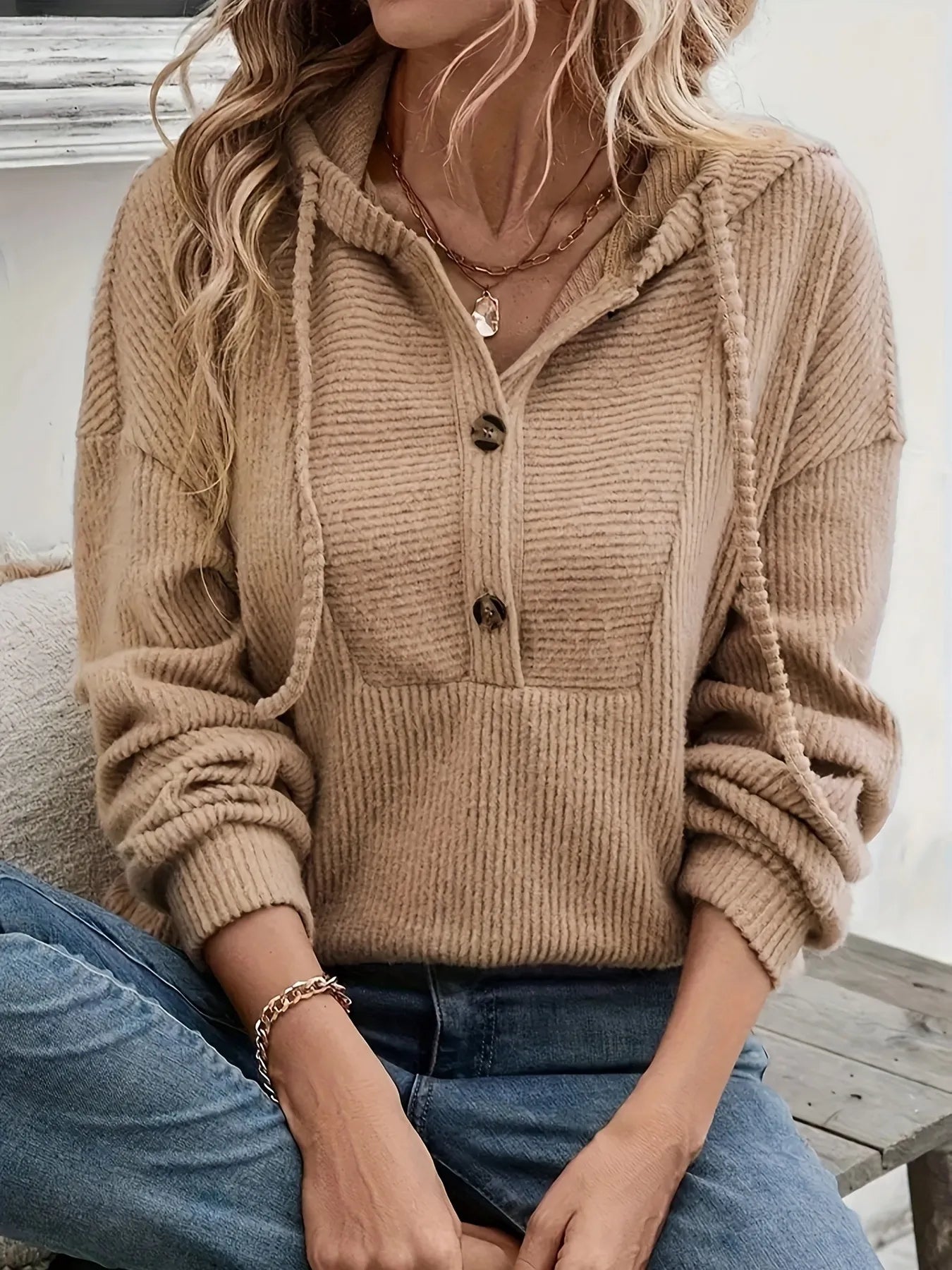 Drawstring Button Front Hoodie