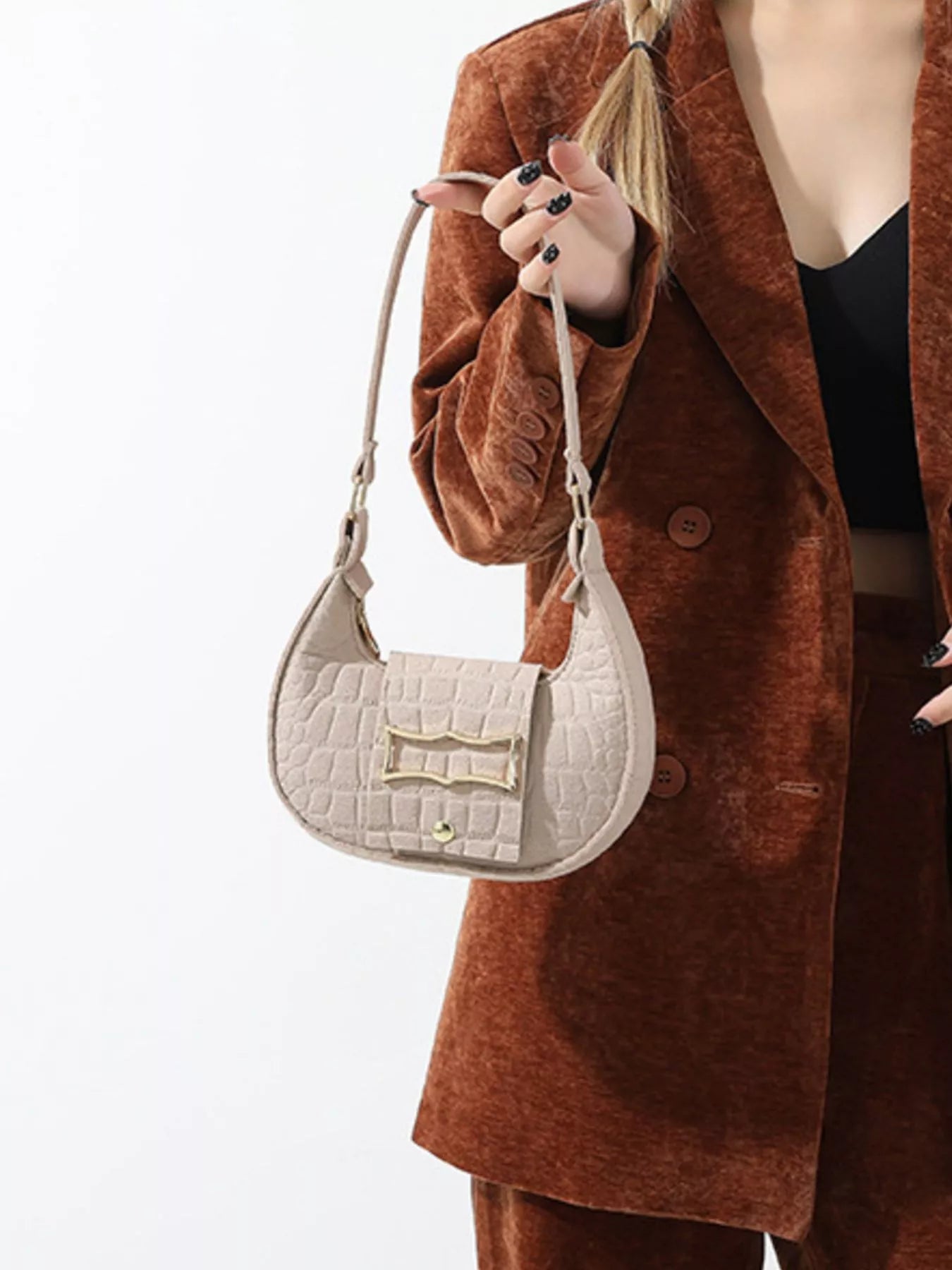 Crocodile Embossed Flap Shoulder Bag nicholesgifts